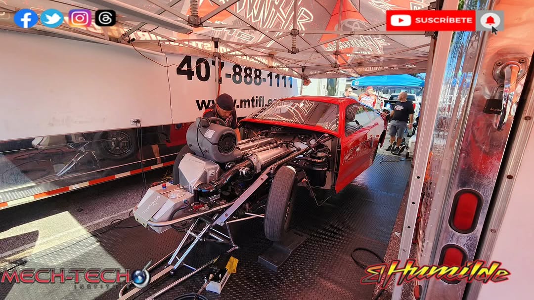 El Humilde ProMod in the pit trailer being prepped